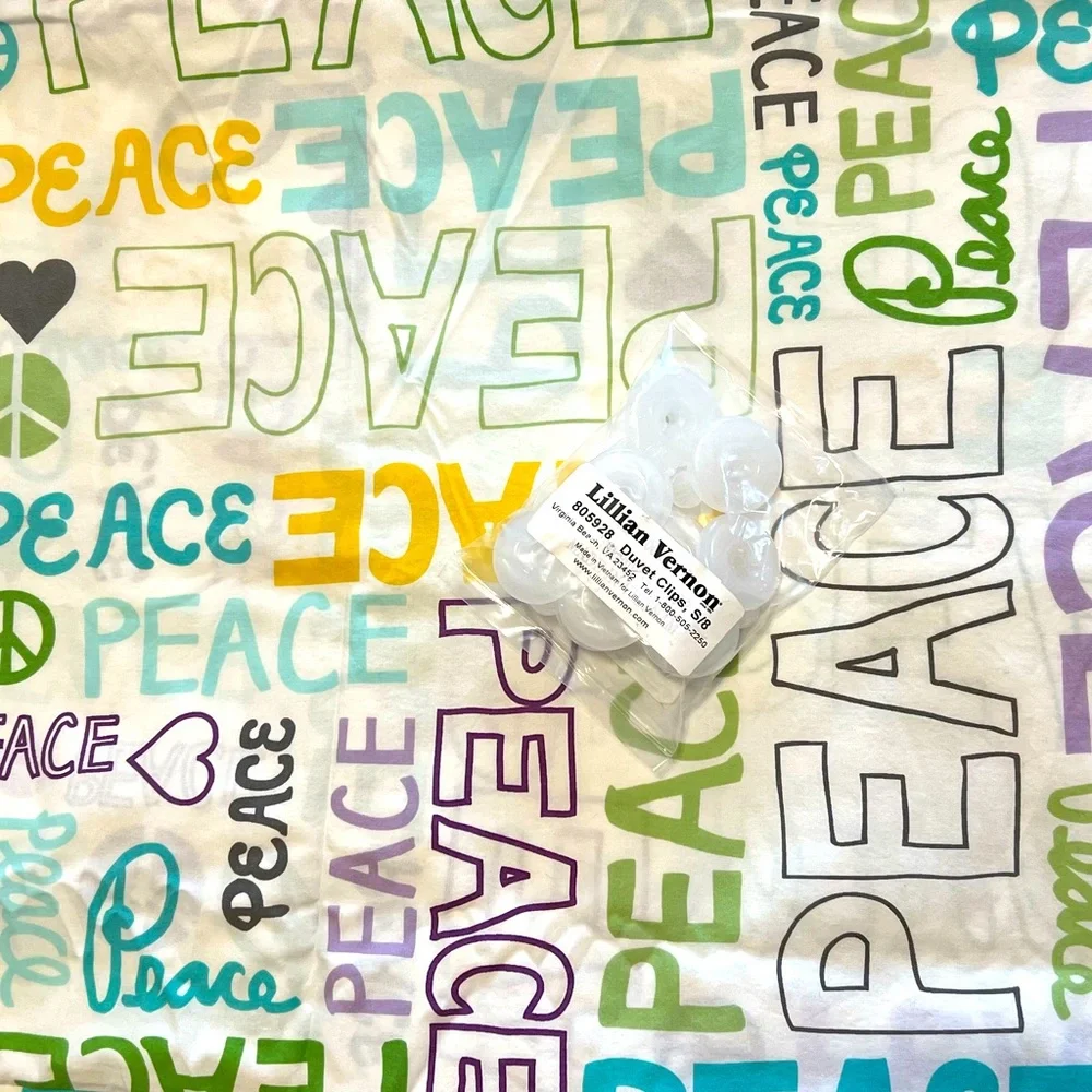 Pottery Barn Twin/XL Peace Symbols Duvet Cover & Clips Set ☮️